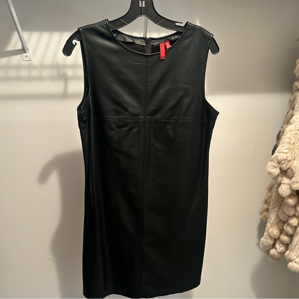 5|48 Black Faux Leather Sleeveless Sheath Dress